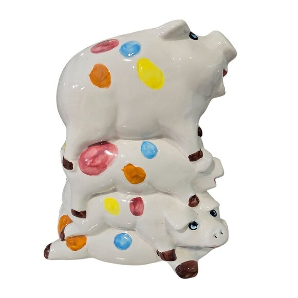 Stacked Polka Dot Piggy Bank Figurine pile if pigs cute vintage - Picture 2 of 15